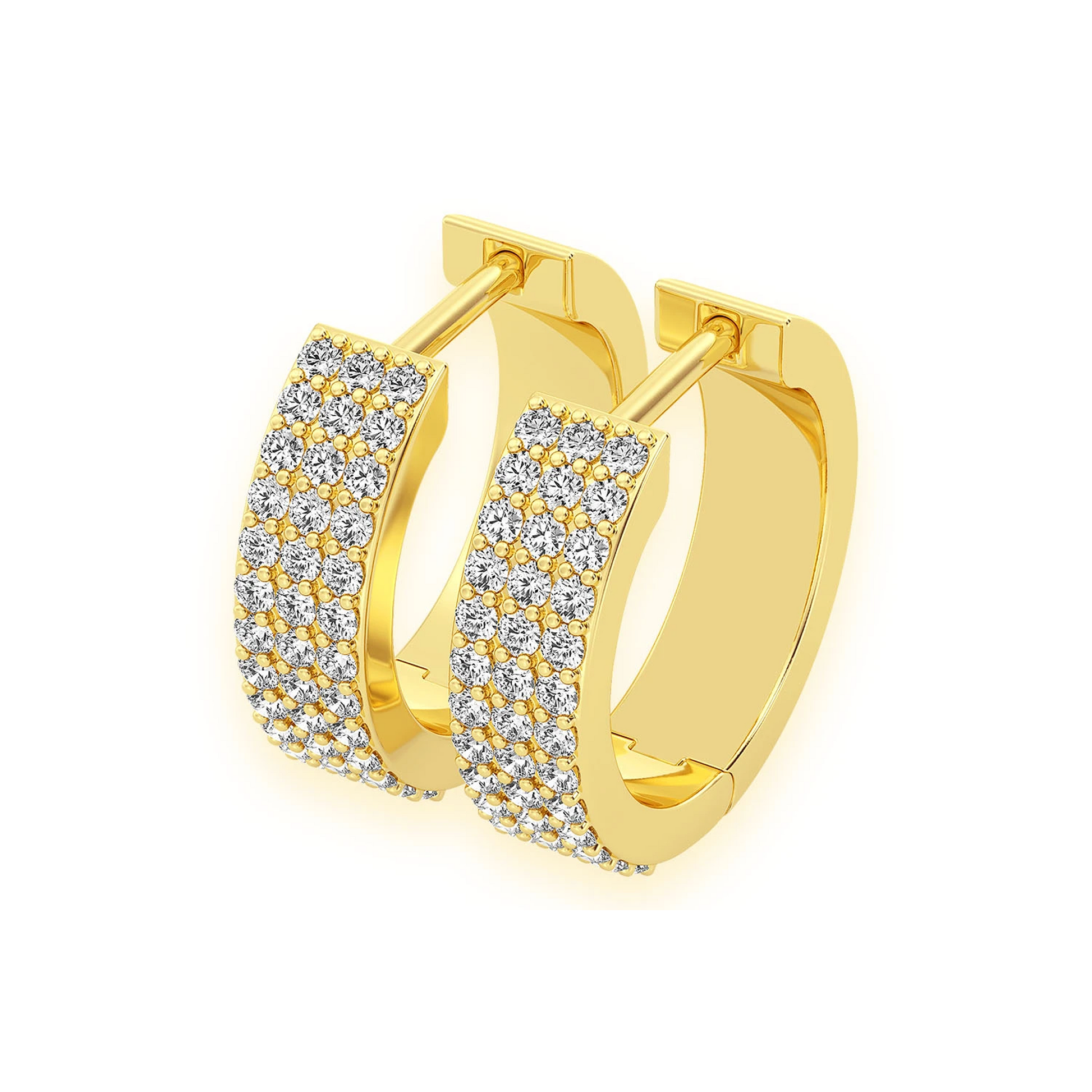 Three Row Diamond Hoops in 14K yellow gold, 0.66ctw, front view