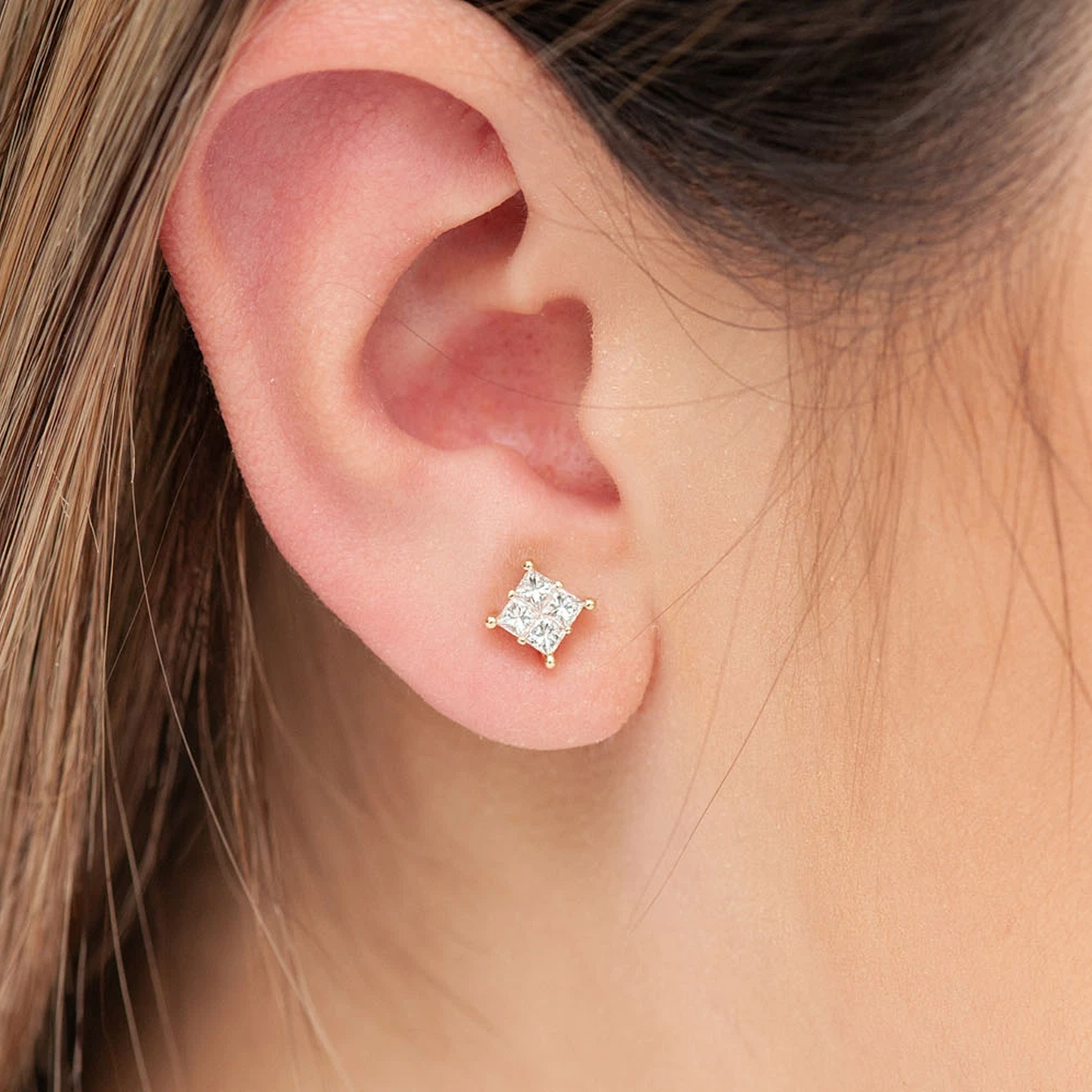 Quad Diamond Studs in 14K rose gold, 0.75ctw, alternate view