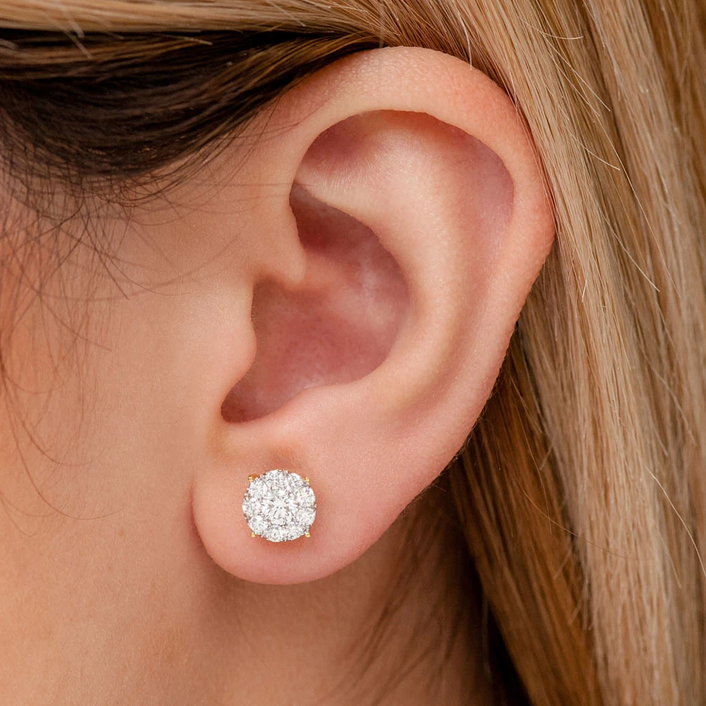 Mosaic Diamond Studs in 14K yellow gold, 1.00ctw, alternate view