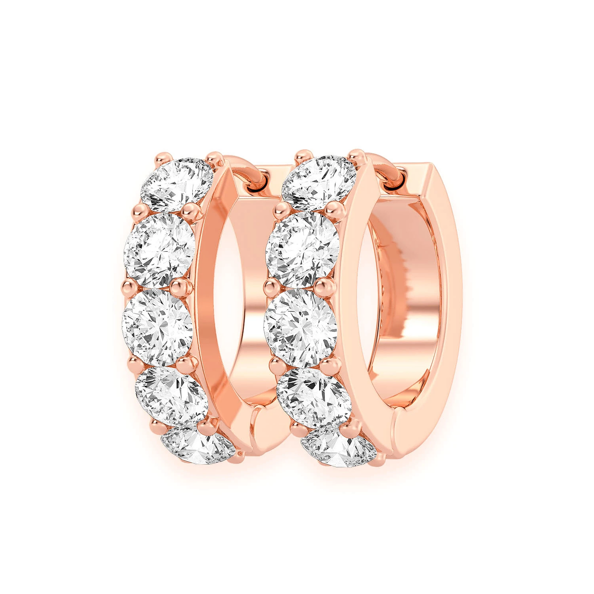One Row Diamond Huggies in 14K rose gold, 0.80ctw, front view