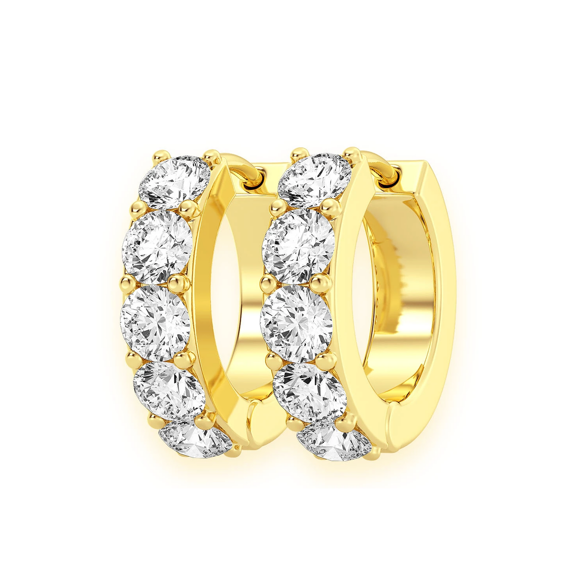 One Row Diamond Huggies in 14K yellow gold, 0.80ctw, front view
