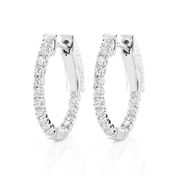 Diamond Inside Outside Quick Release Hoop Earrings 3.2g