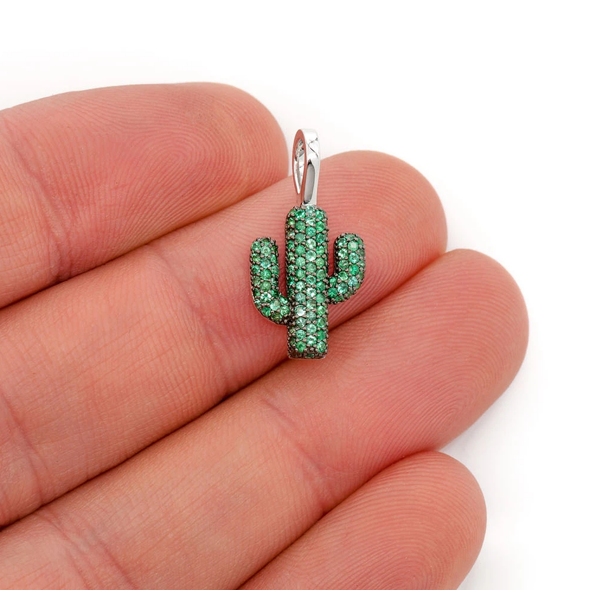 Emerald Cactus Pendant in 14K rose gold, angled view