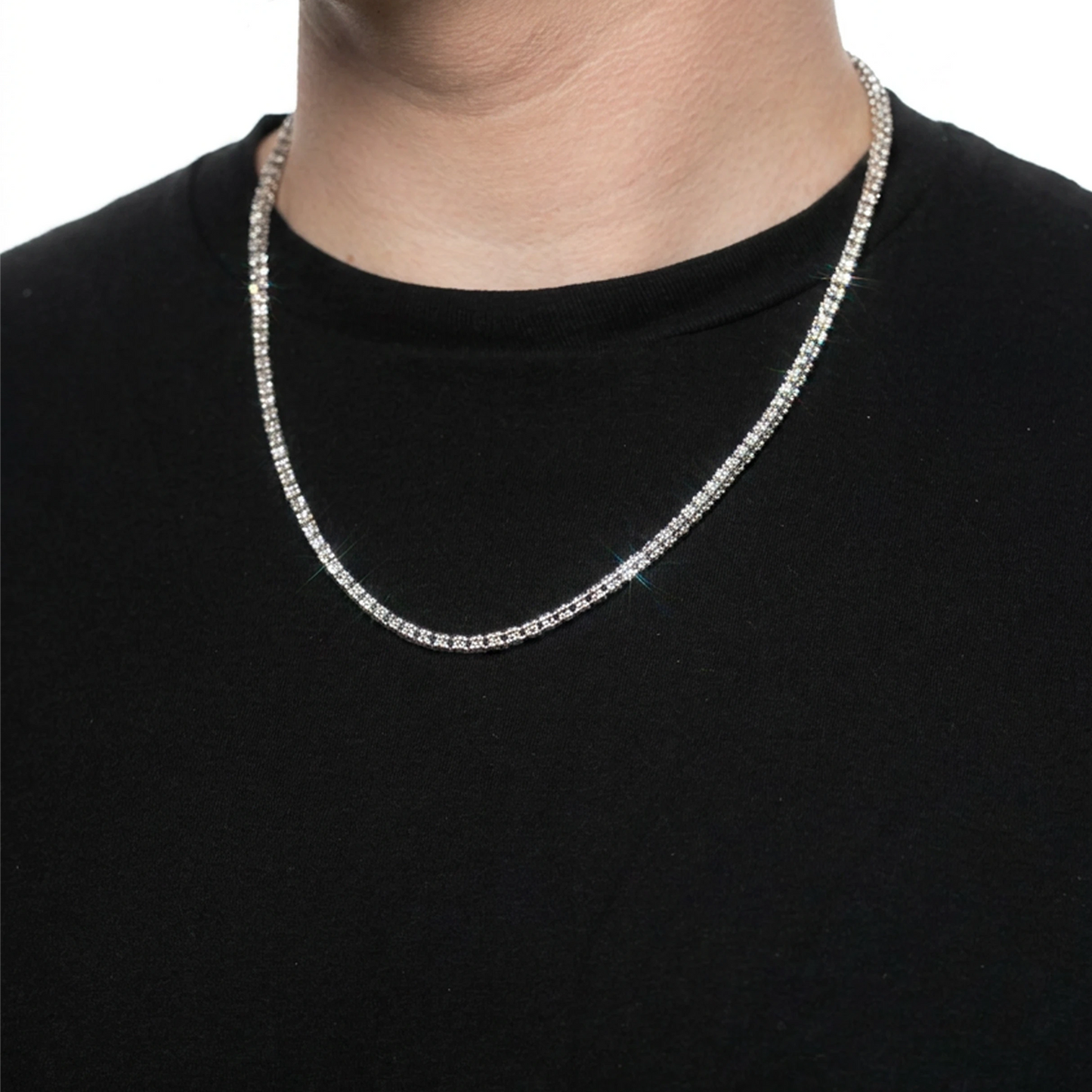 Sterling Silver Triangular Diamond-Cut Tube Chain in 925 sterling silver, 4.5mm width, alternate view