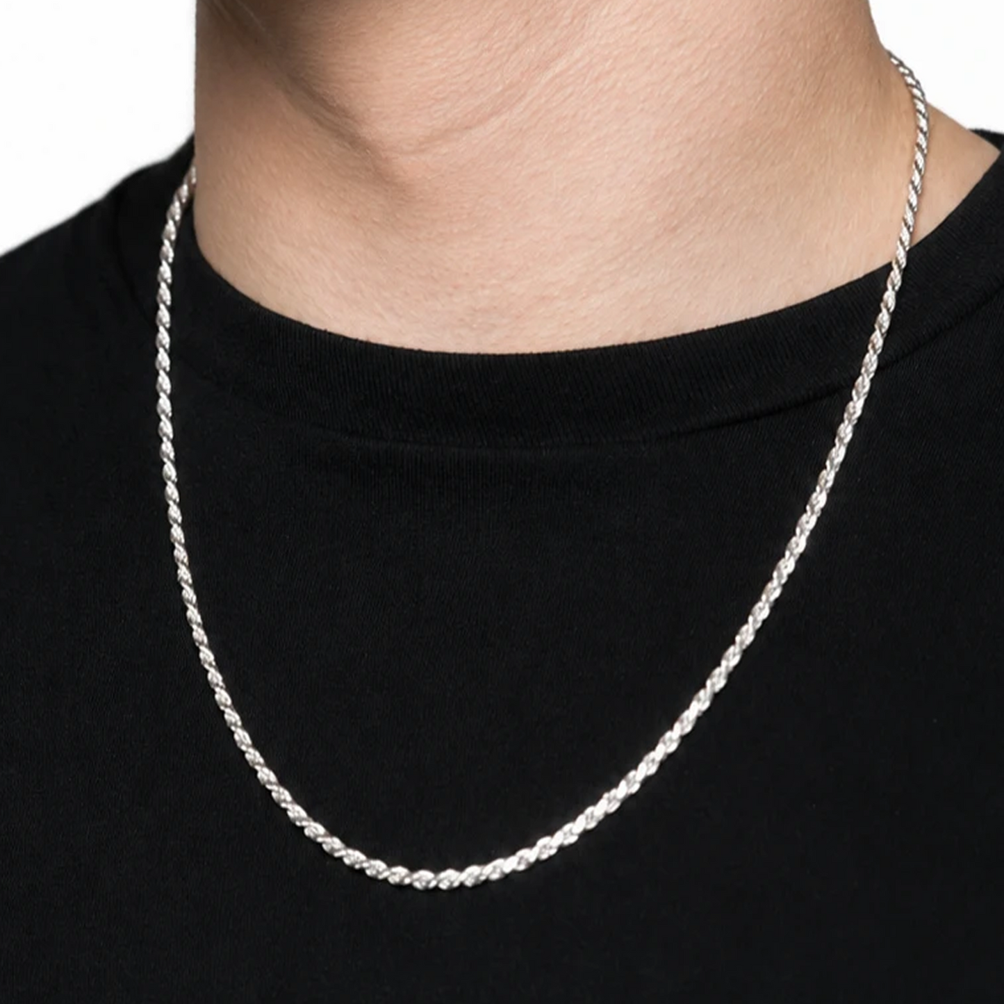 Sterling Silver Rope Chain in 925 sterling silver, 4mm width, alternate view 6