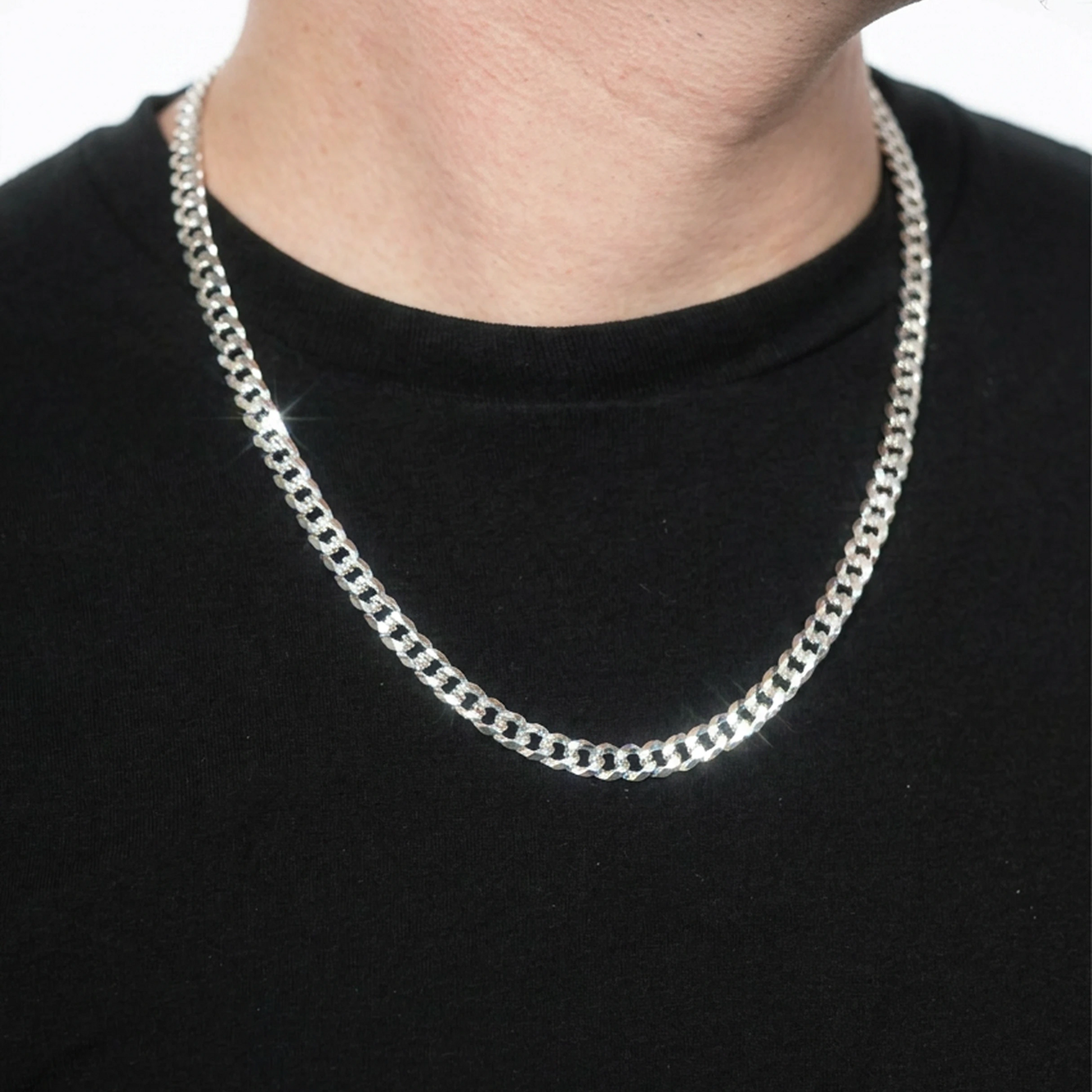 Sterling Silver Flat Curb Chain in 925 sterling silver, 7.5mm width, alternate view