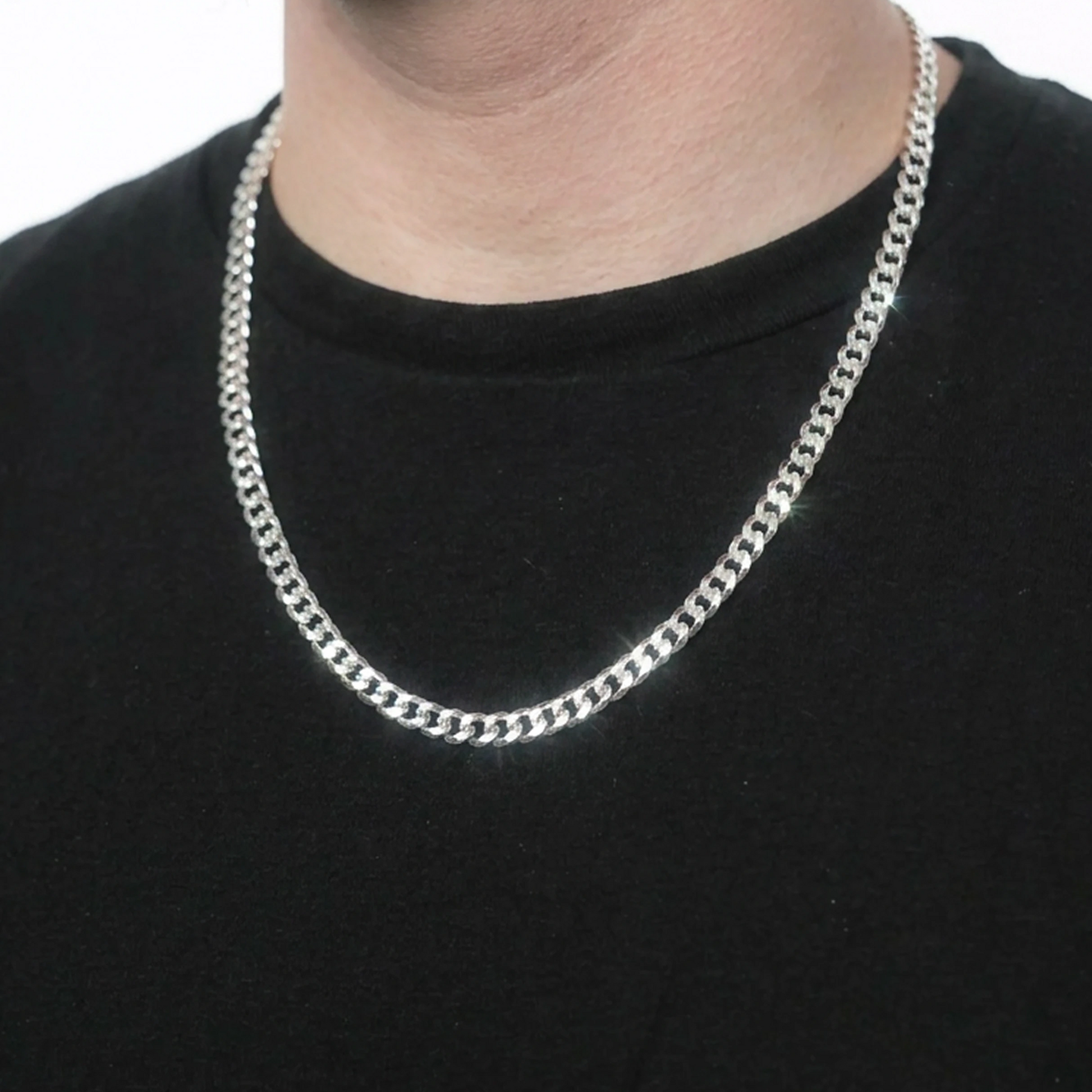 Sterling Silver Flat Curb Chain in 925 sterling silver, 5.5mm width, alternate view