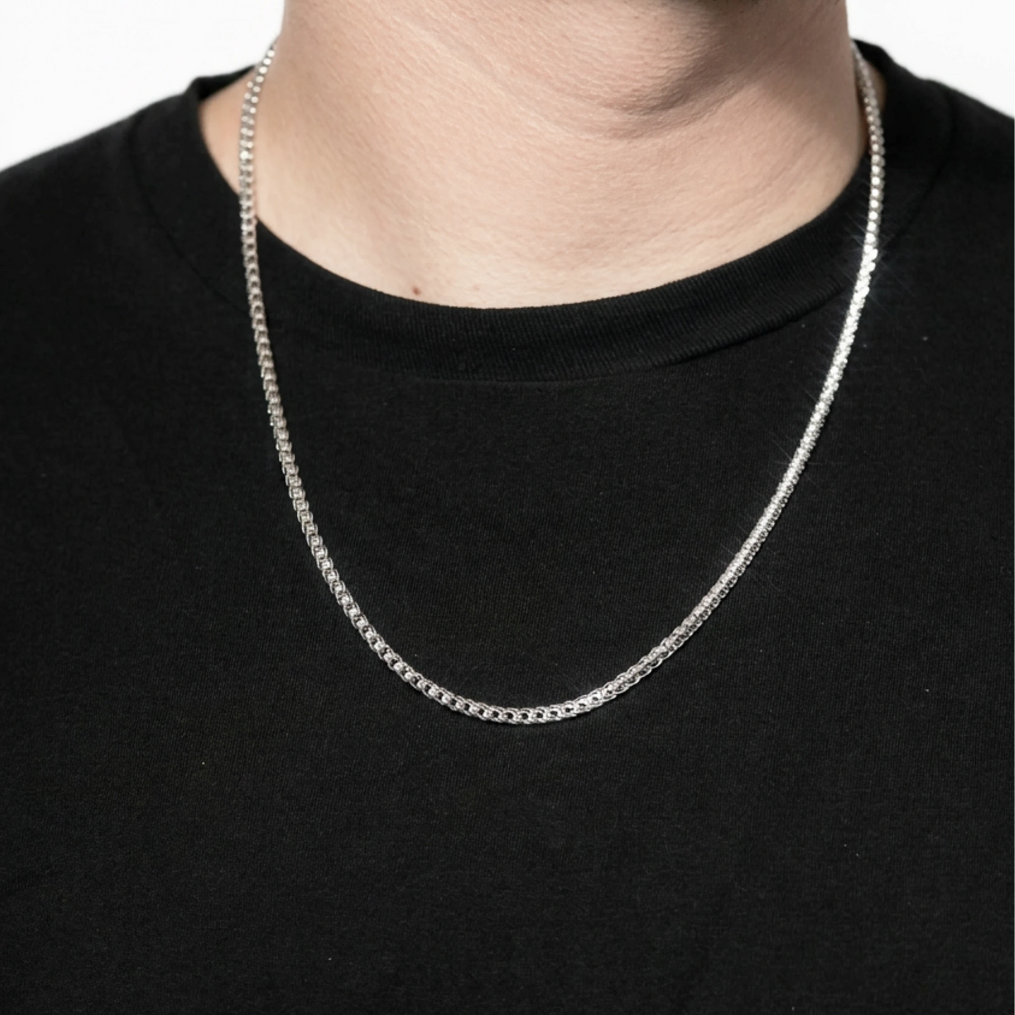 Sterling Silver Triangular Diamond-Cut Tube Chain in 925 sterling silver, 4mm width, alternate view