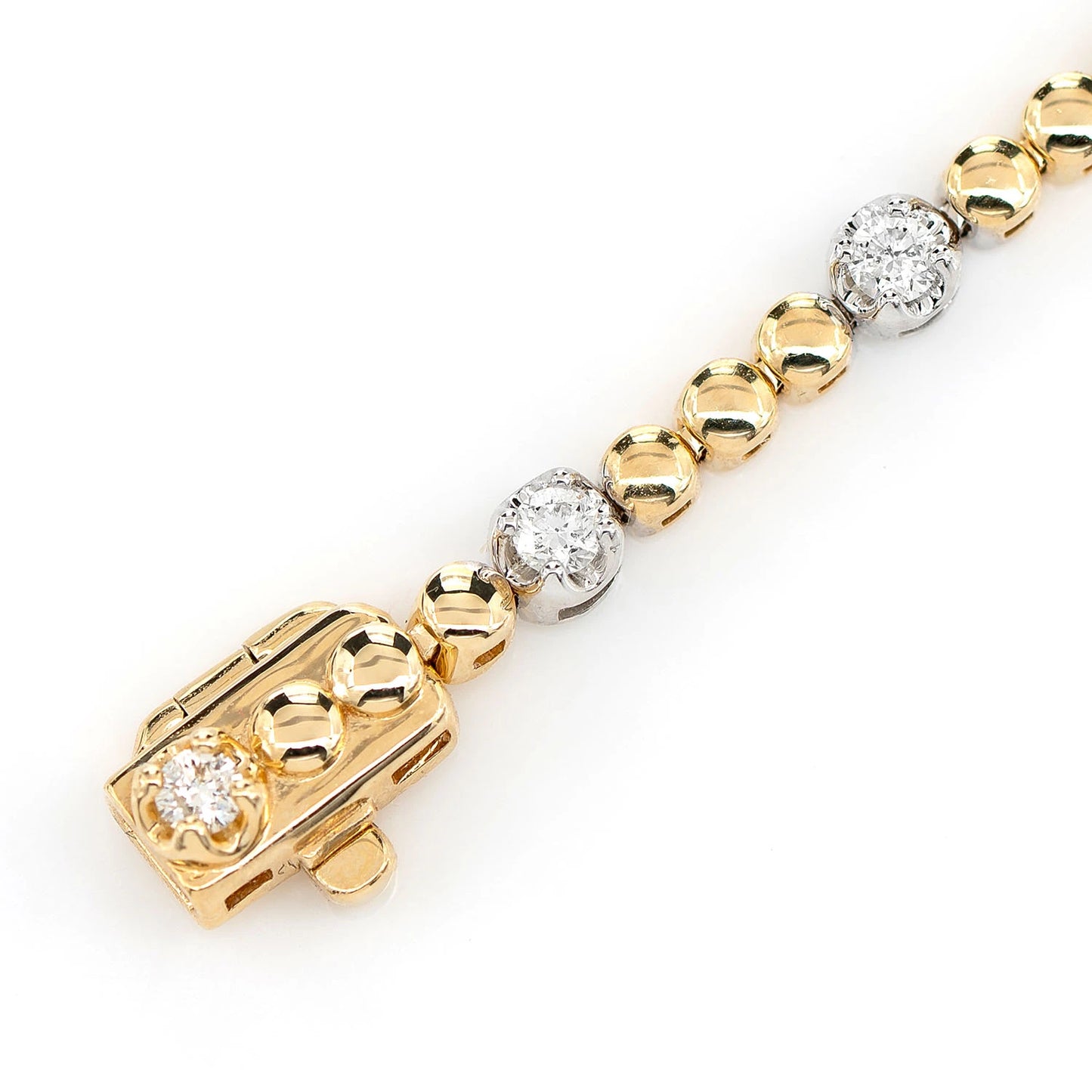 Beaded Crown Set Diamond Bracelet in two-tone 14k gold, Two-Tone, detail view