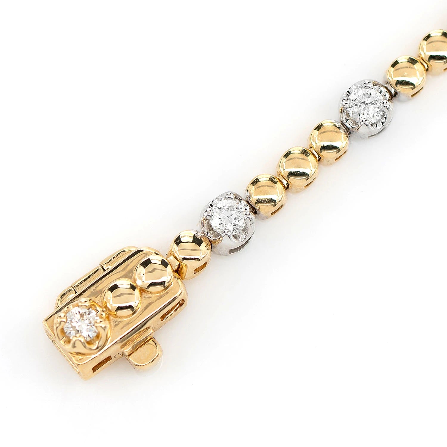 Crown Set Beaded Diamond Link Bracelet in two-tone 14k gold, detail view