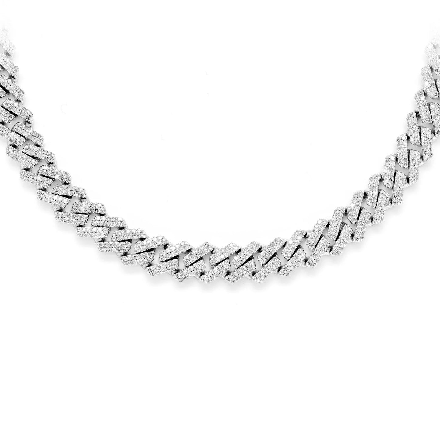 Sterling Silver 8mm Jagged Miami Cuban Diamond Chain