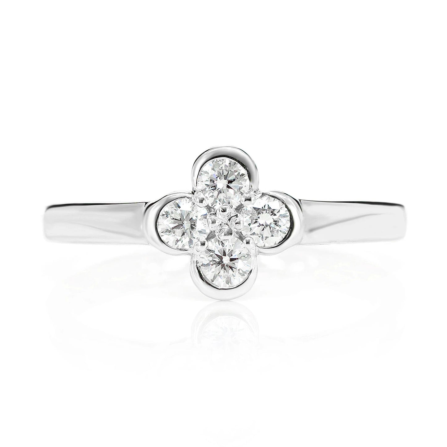 Clover Bezel Diamond Ring in 14K white gold, front view