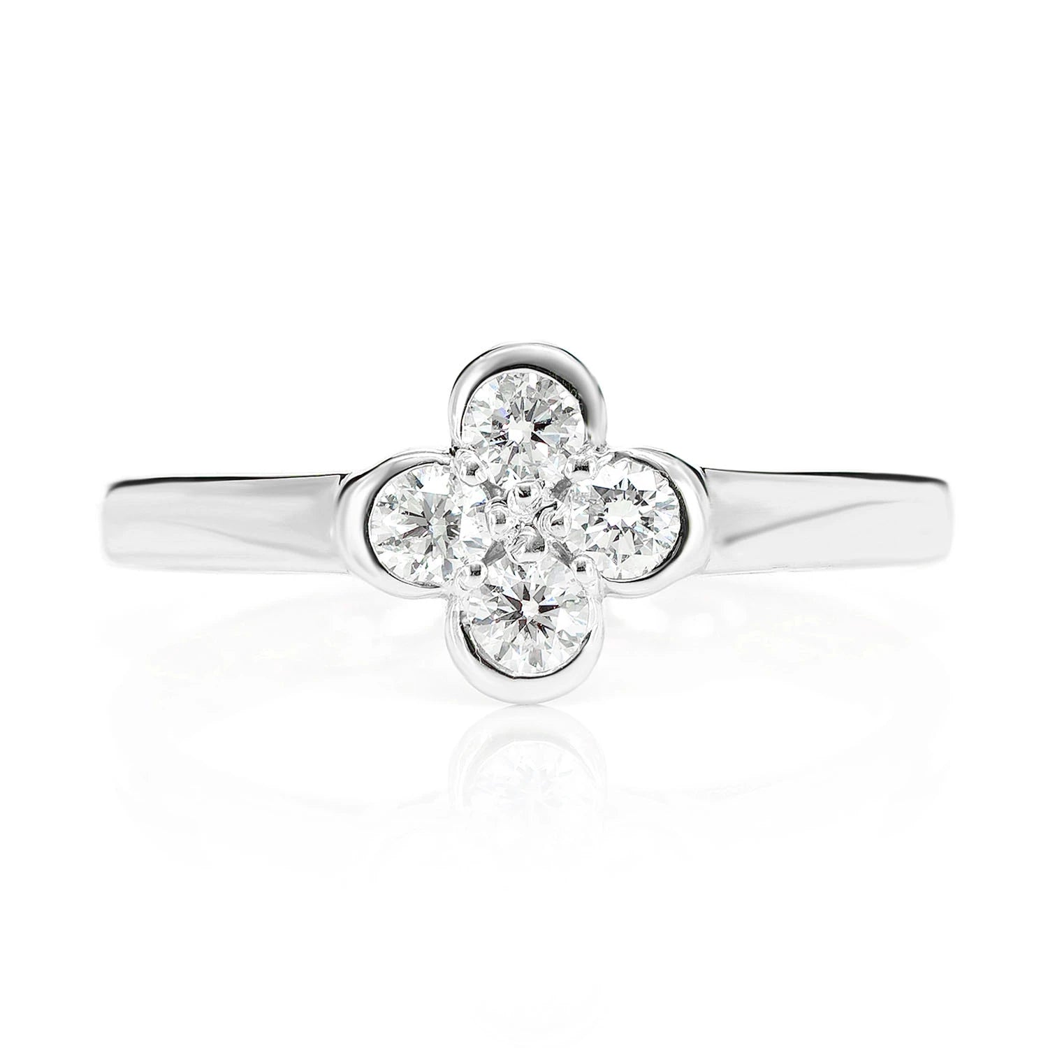 Clover Bezel Diamond Ring in 14K white gold, front view