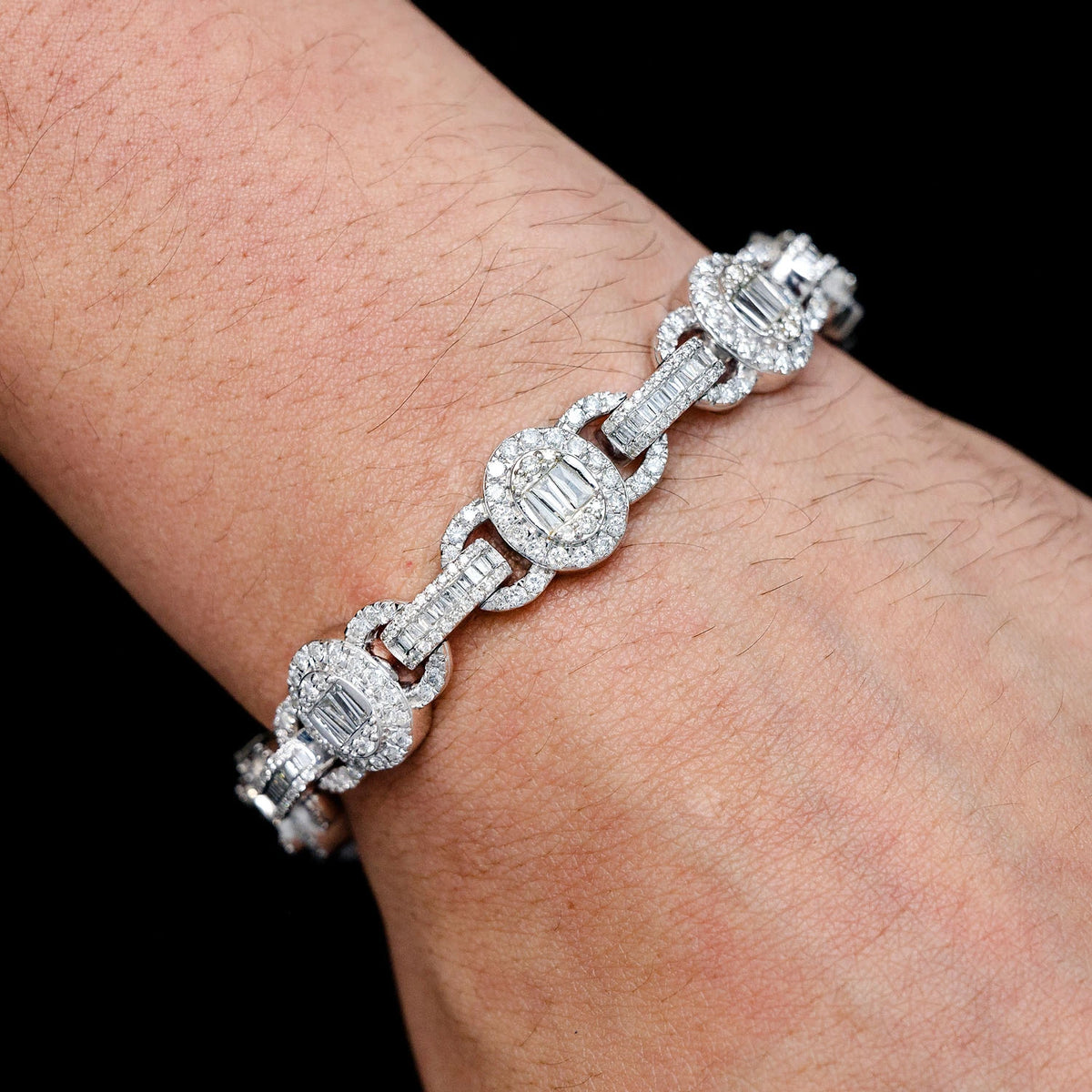 Oval Frame Baguette and Round Diamond Bracelet