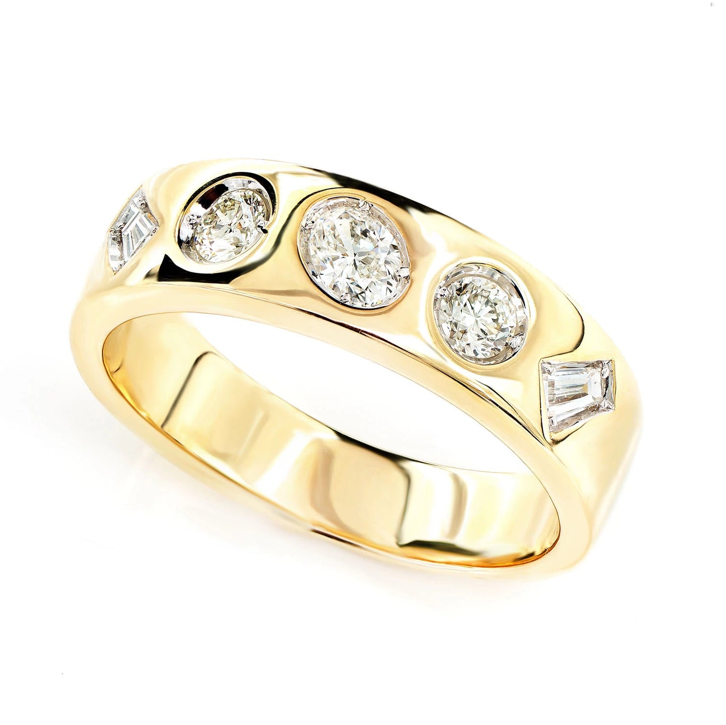 Multi-Shape Flush Set Diamond Band in 14K yellow gold, detail view