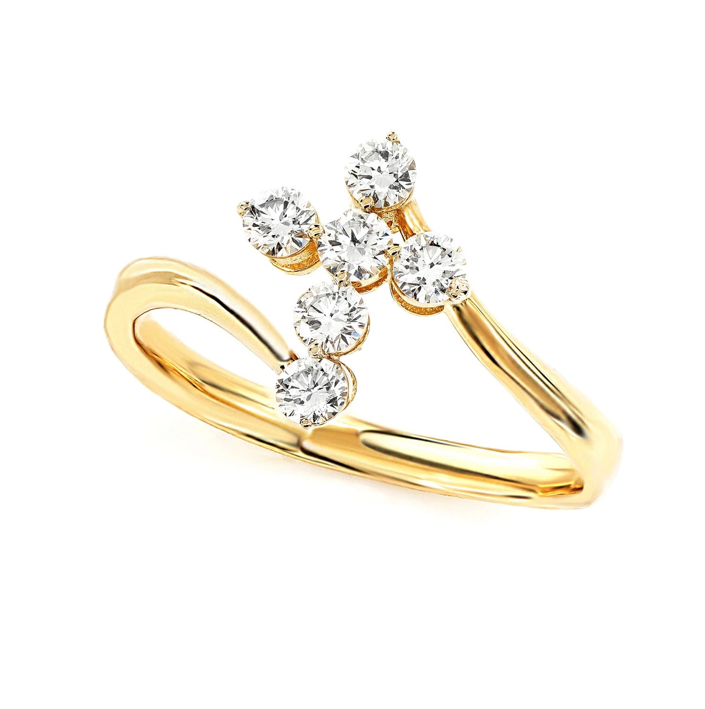Bypass Diamond Cross Ring in 14K yellow gold, detail view