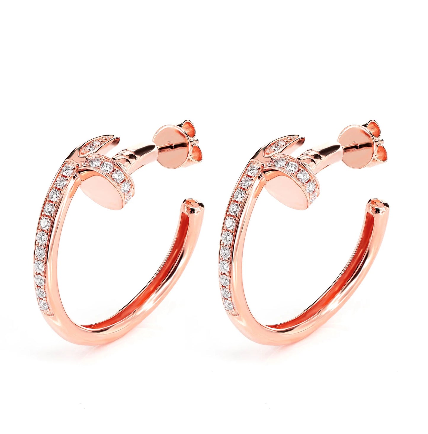 Nail Half Diamond Hoop Earrings
