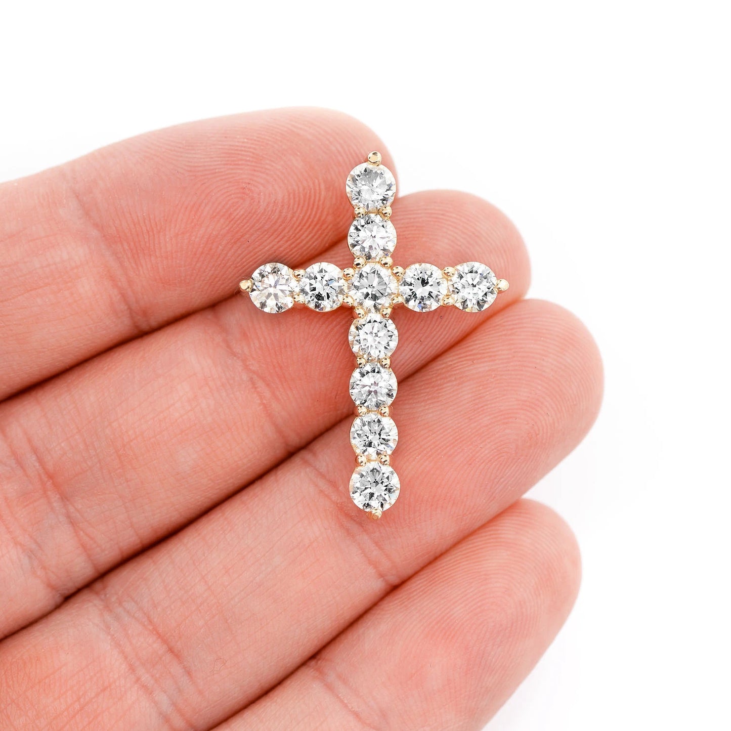 11 Stone Hidden Bail Cross in 14K rose gold, Statement | 4.45ctw, angled view