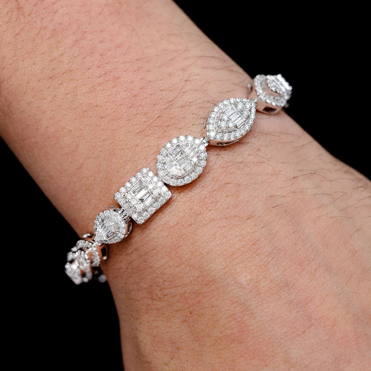 Baguette and Round Multi Shape Link Diamond Bracelet 10.25mm