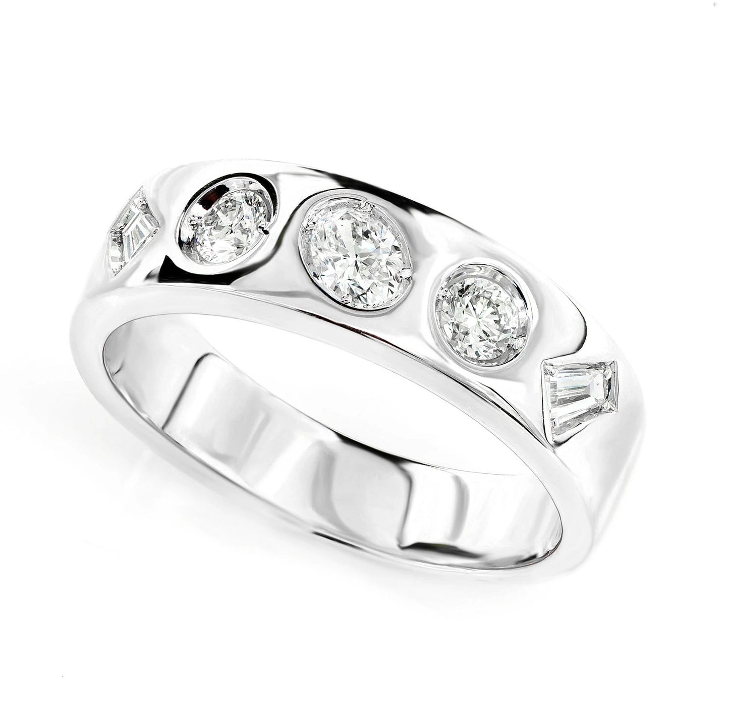 Multi-Shape Flush Set Diamond Band in 14K white gold, detail view