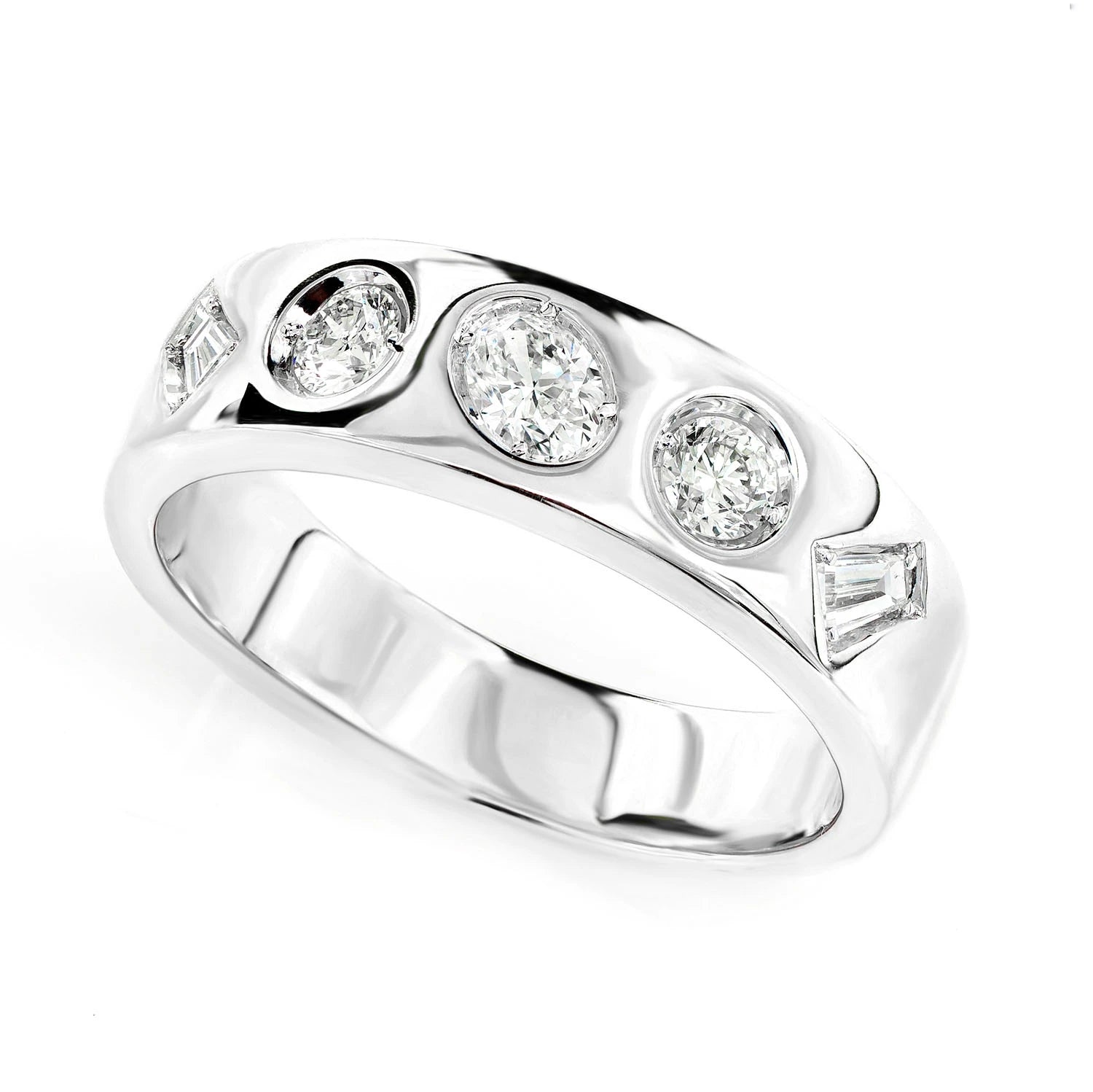 Multi-Shape Flush Set Diamond Band in 14K white gold, detail view