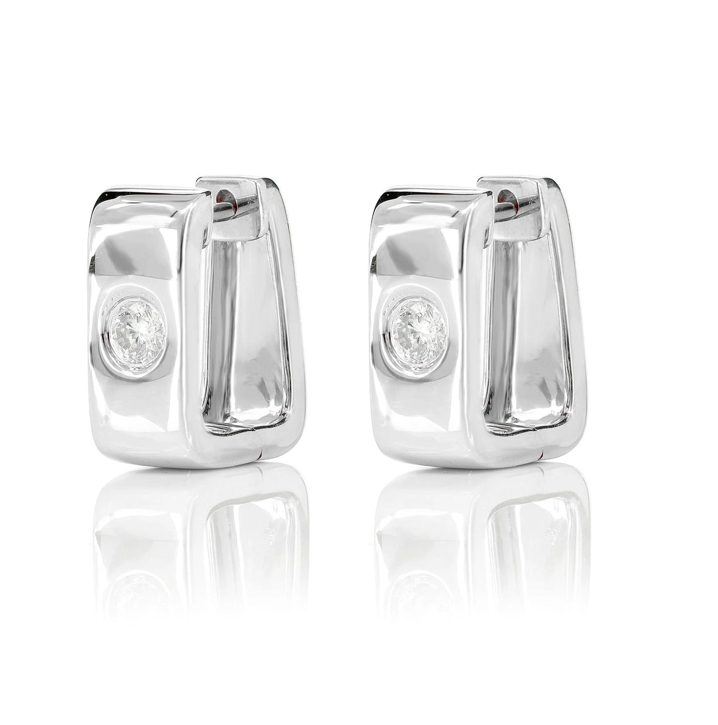 Rectangular Gypsy Set Diamond Hoop Earrings