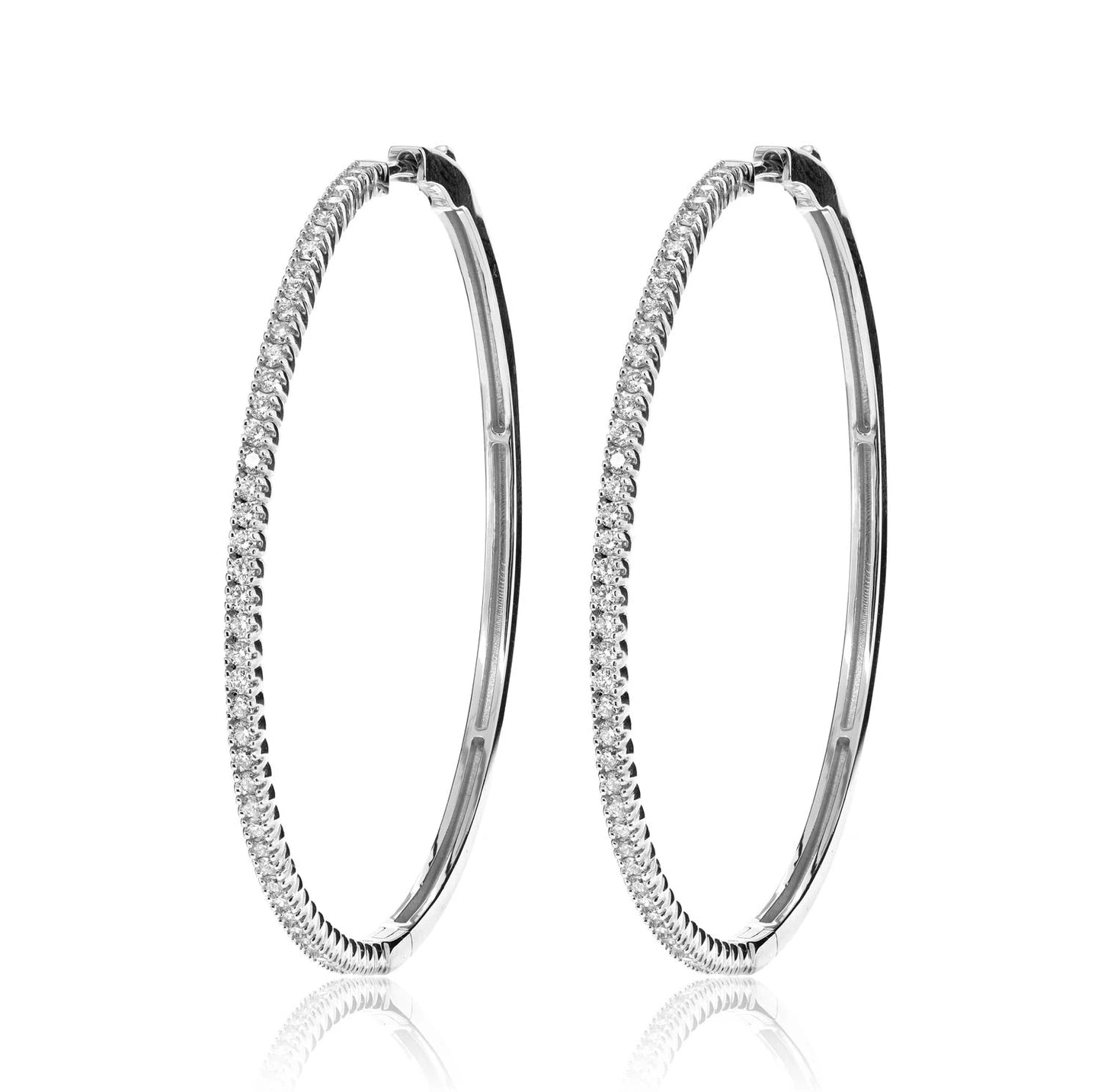 Large One Row Diamond Hoop Earrings