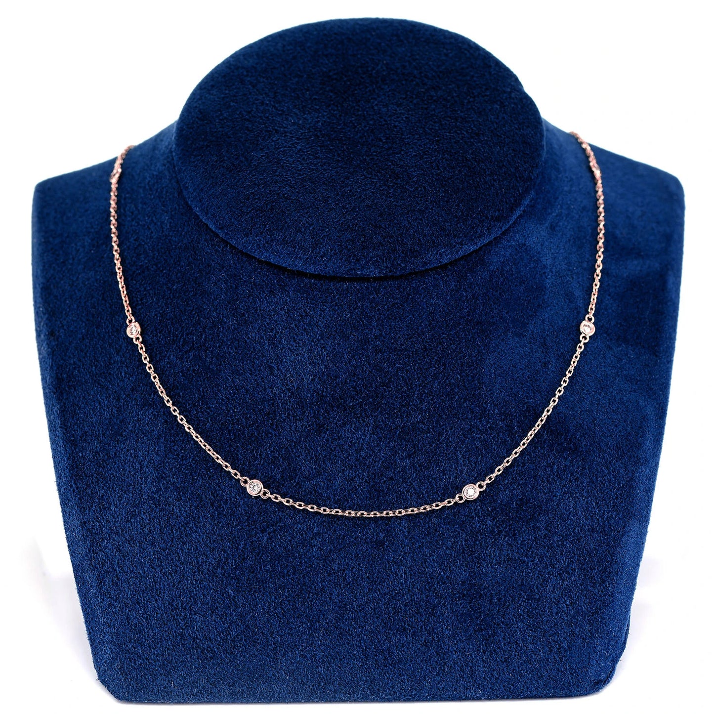 Ten Bezel Diamond Station Necklace in 14K rose gold, alternate view