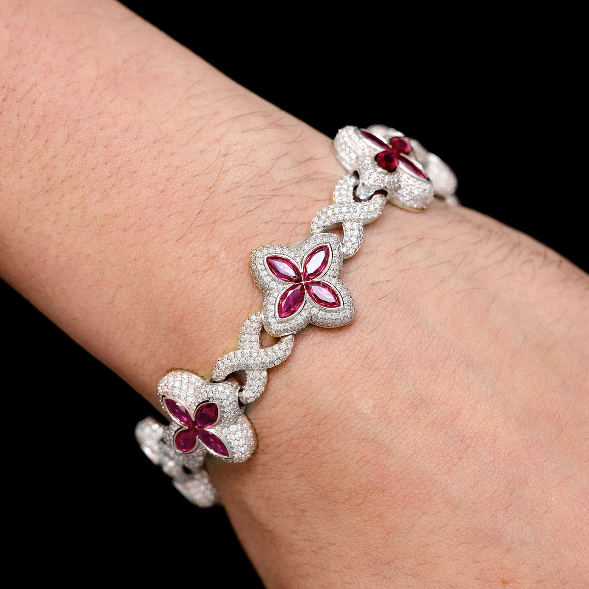 Ruby Diamond Marquise Flower Infinity Link Bracelet