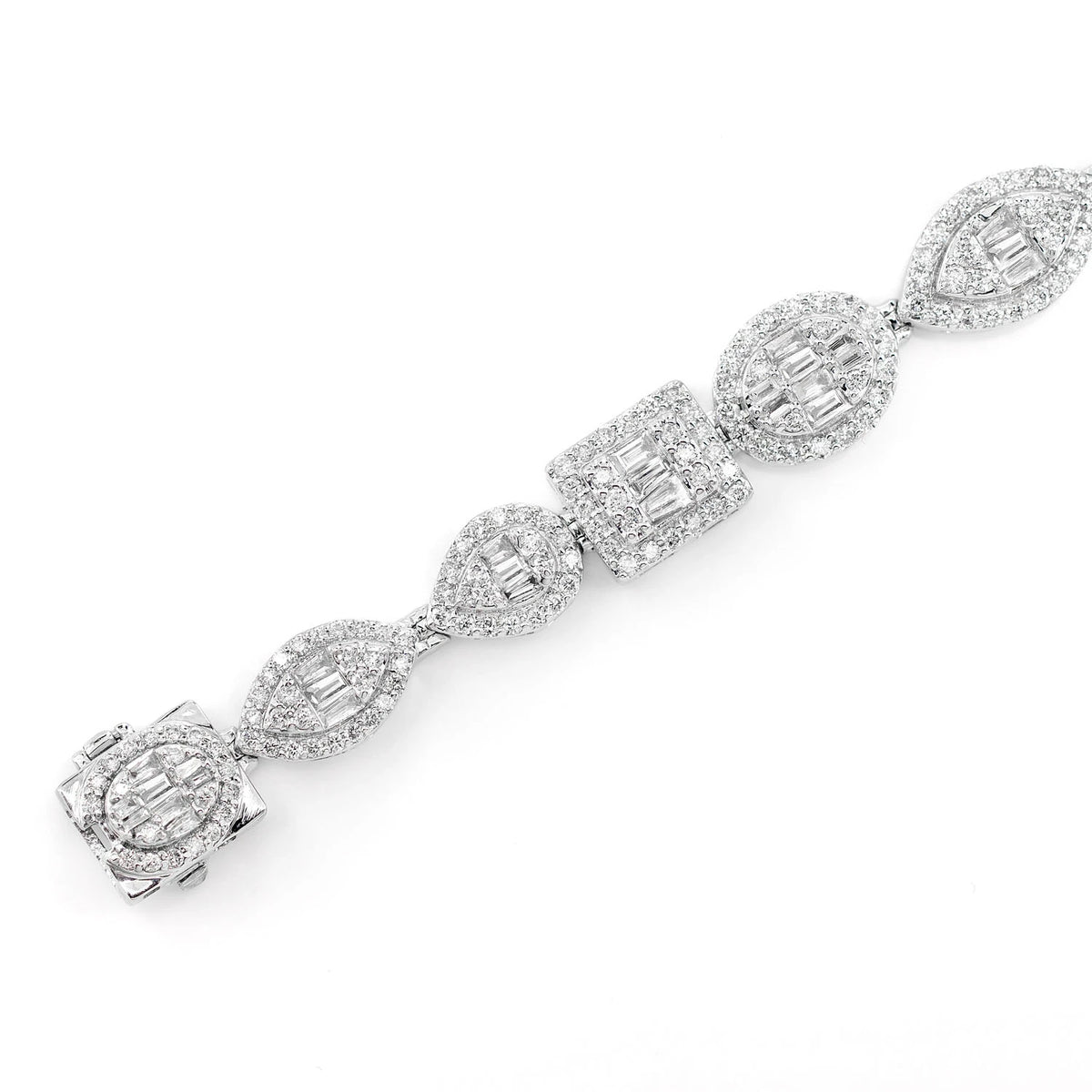Baguette and Round Multi Shape Link Diamond Bracelet 10.25mm