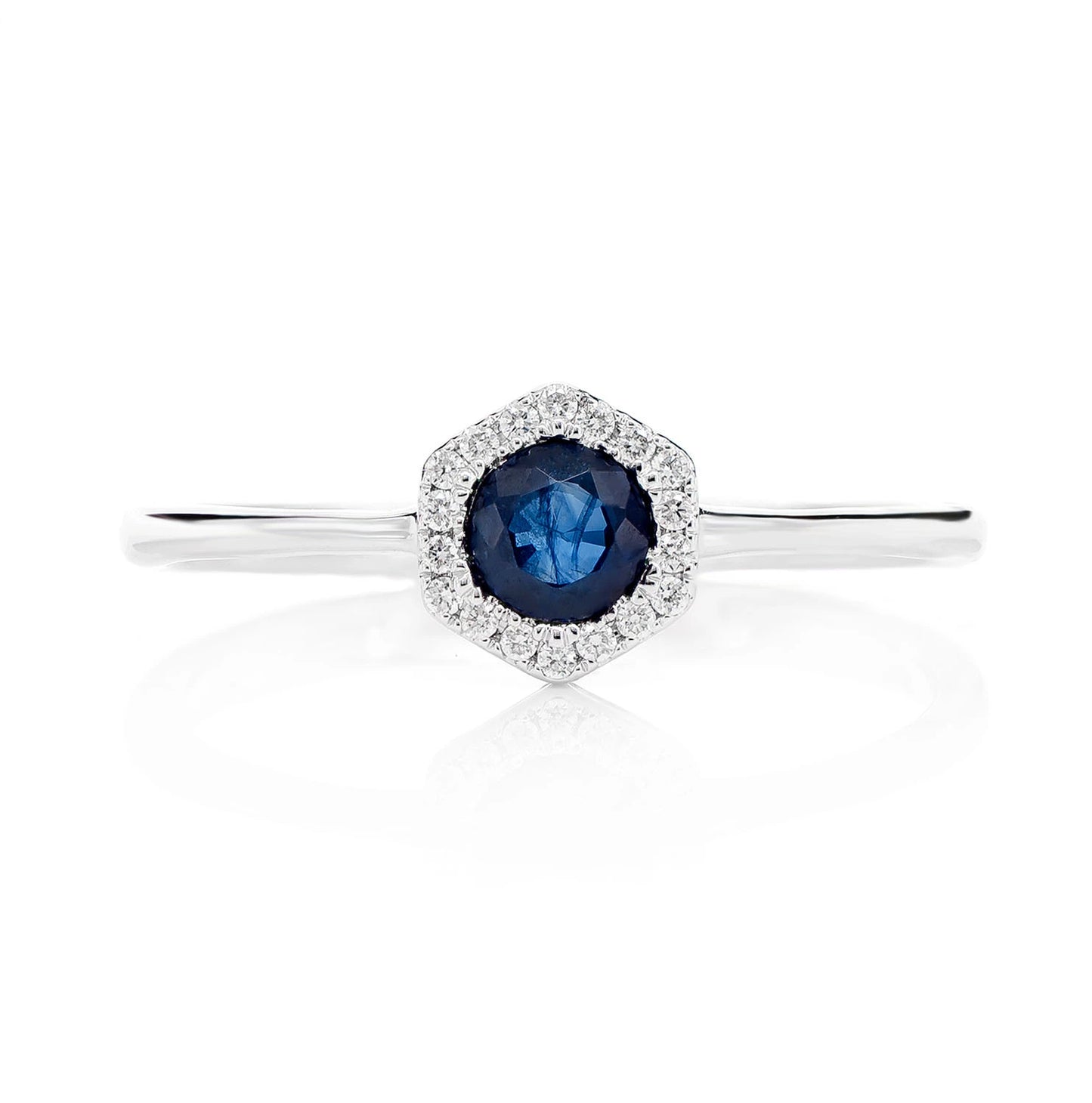 Sapphire and Diamond Halo Hexagon Ring