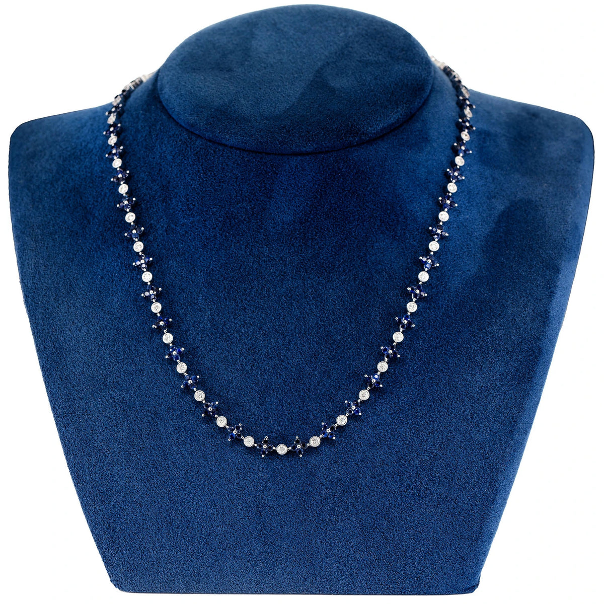 Sapphire Flower and Diamond Bezel Necklace