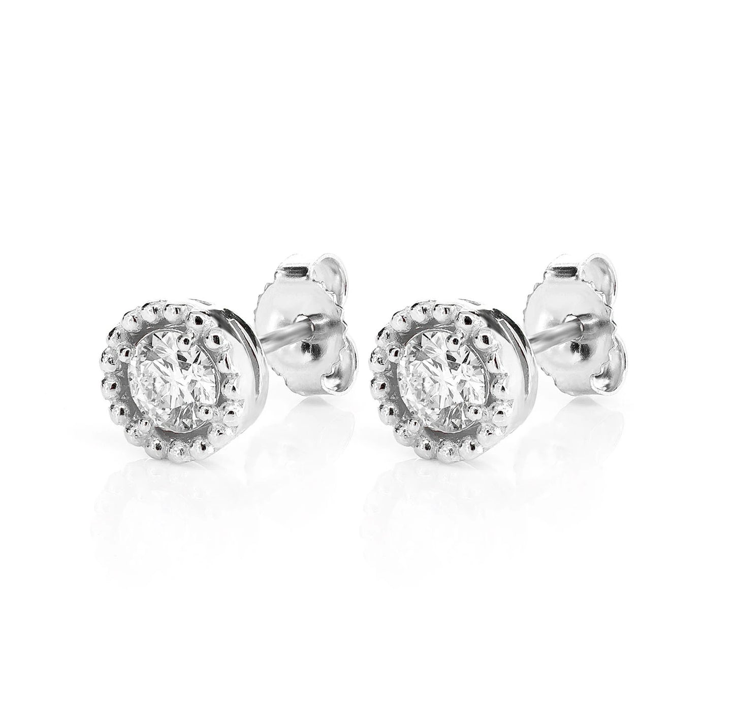 Beaded Solitaire Diamond Stud Earrings