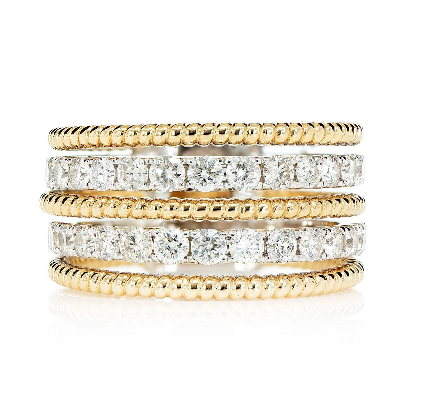 Two Row Satin Diamond Rope Band in two-tone 14k gold, front view