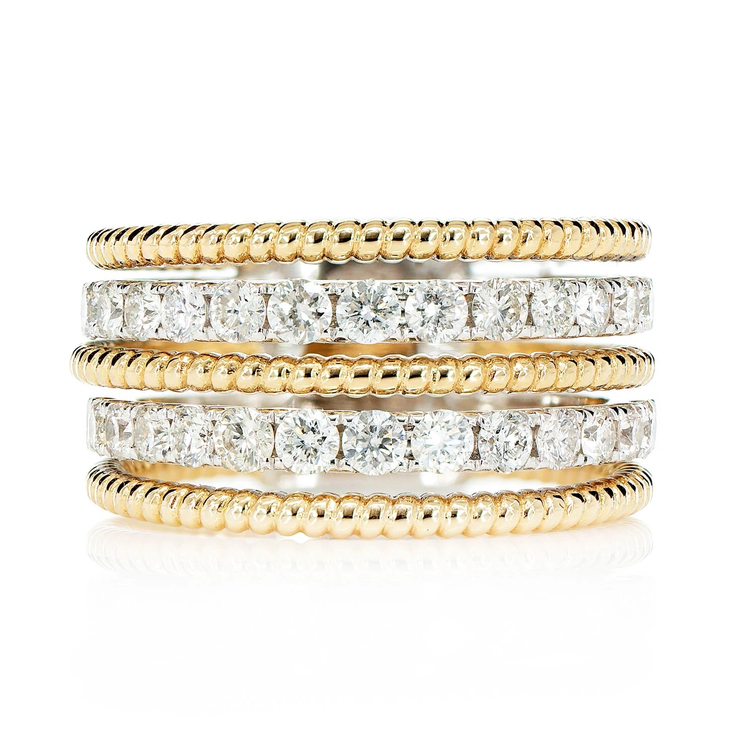 Two Row Satin Diamond Rope Band in two-tone 14k gold, front view