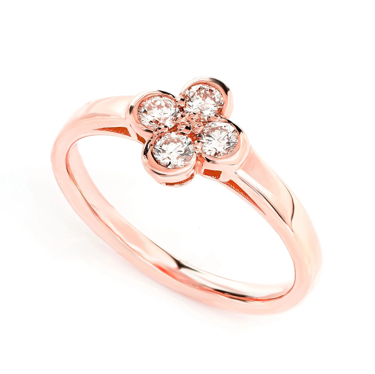 Clover Bezel Diamond Ring in 14K rose gold, detail view