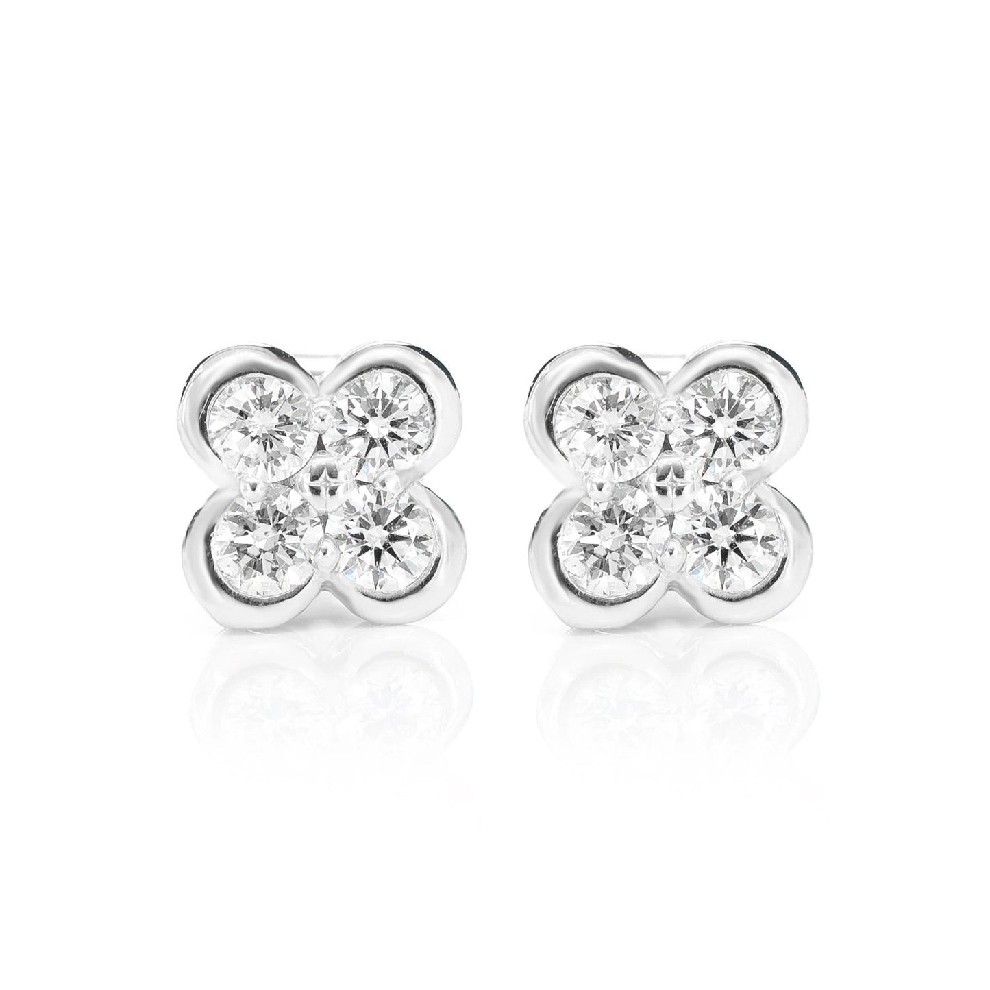 Diamond Clover Bezel Stud Earrings