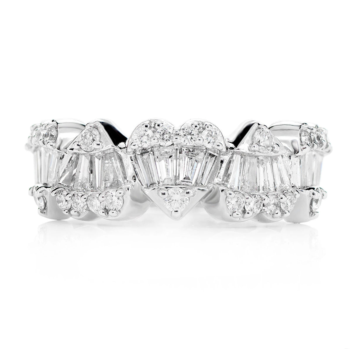 Five Baguette and Round Diamond Heart Ring