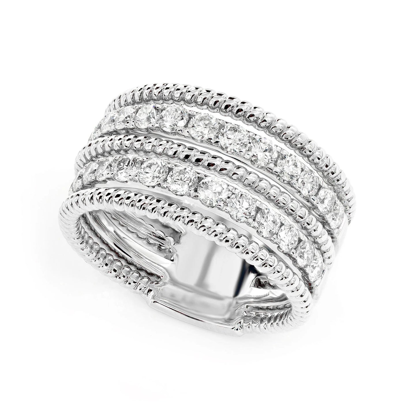 Two Row Satin Diamond Rope Band in 14K white gold, detail view