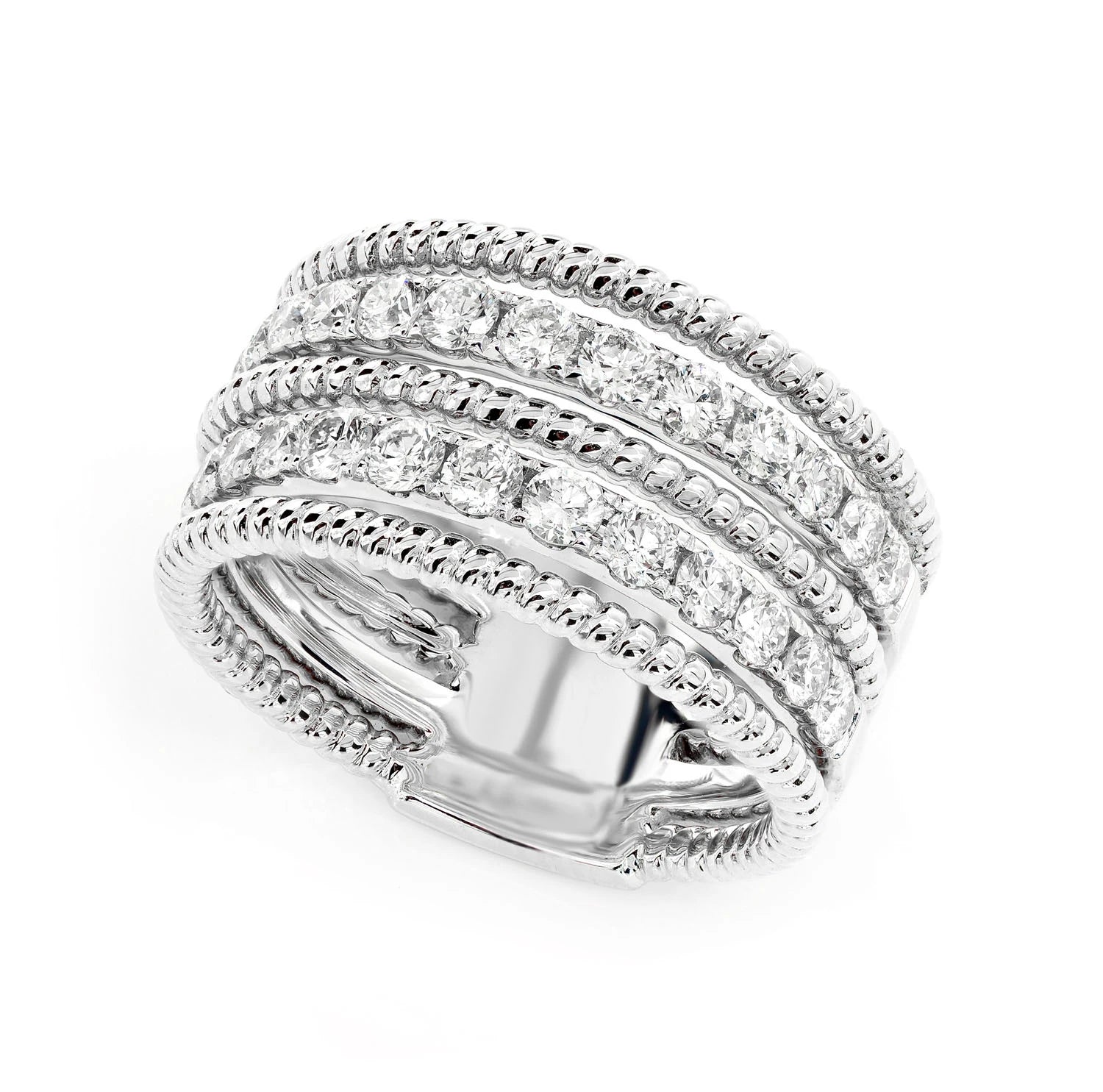 Two Row Satin Diamond Rope Band in 14K white gold, detail view