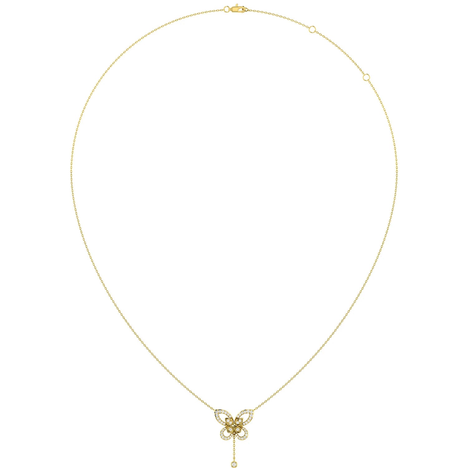 Butterfly Diamond Necklace in 14K yellow gold, angled view