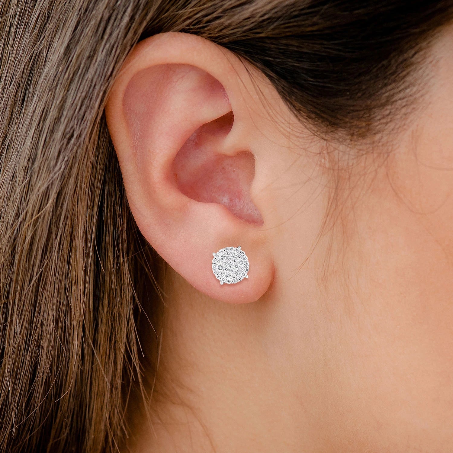 Disc Cluster Diamond Studs in 14K white gold, alternate view