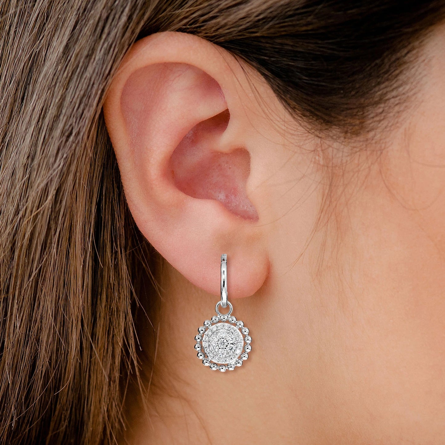 Dangling Diamond Halo Cluster Earrings