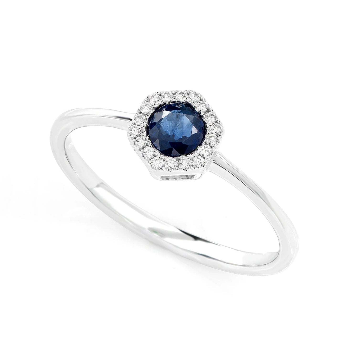 Sapphire and Diamond Halo Hexagon Ring