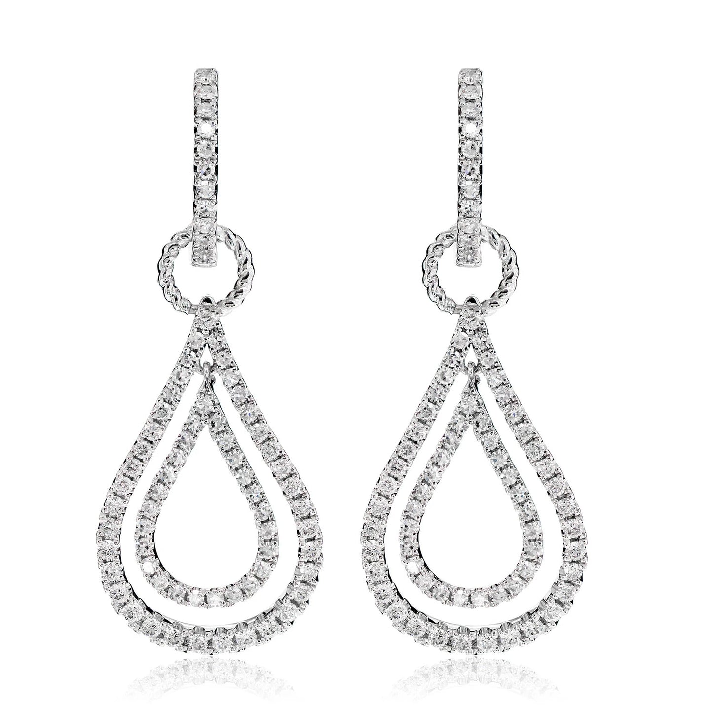 Two Layer Teardrop Diamond Hoop Earrings