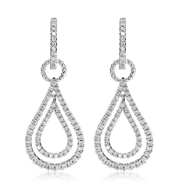 Two Layer Teardrop Diamond Hoop Earrings