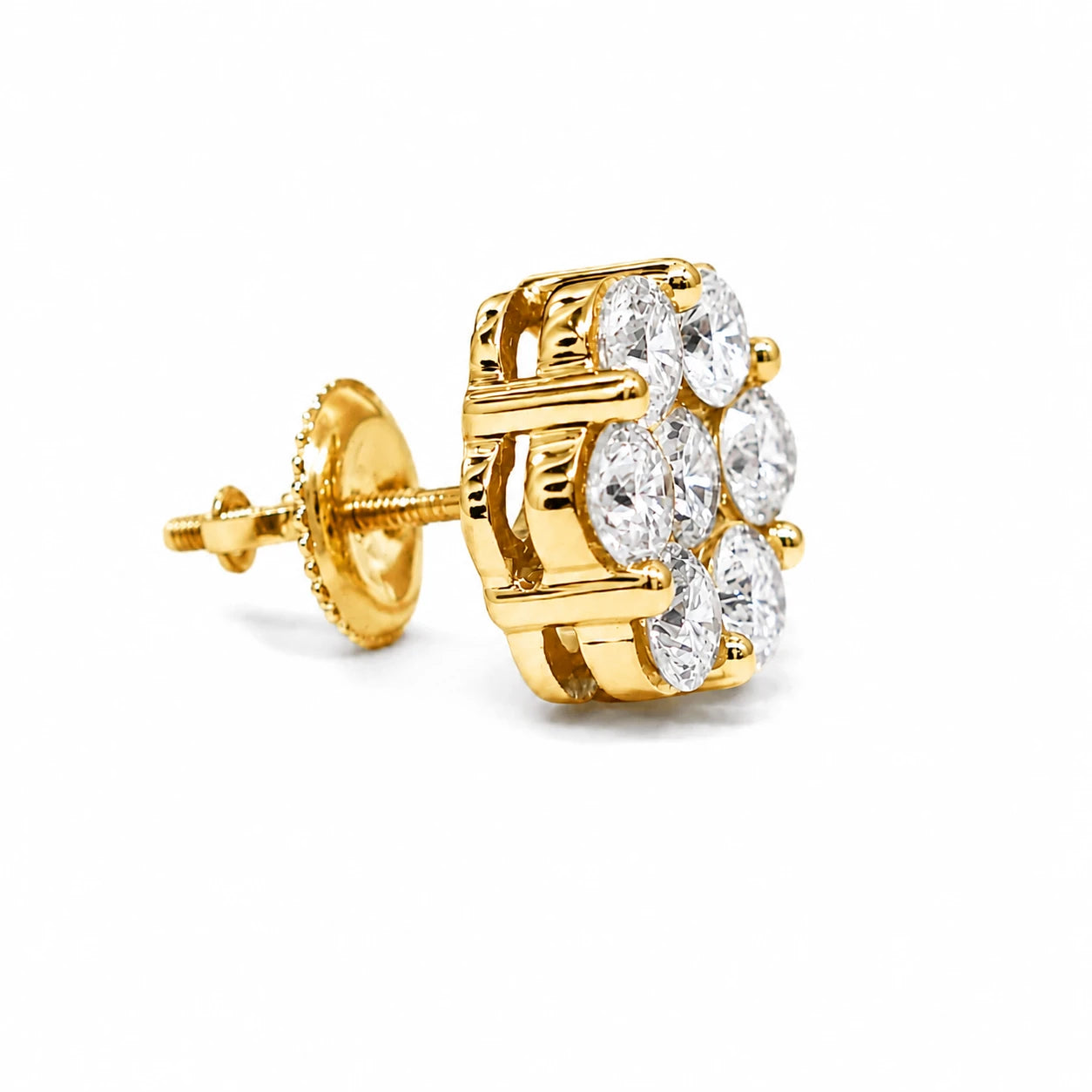 Flower Diamond Studs in 14K yellow gold, 4.00ctw, angled view