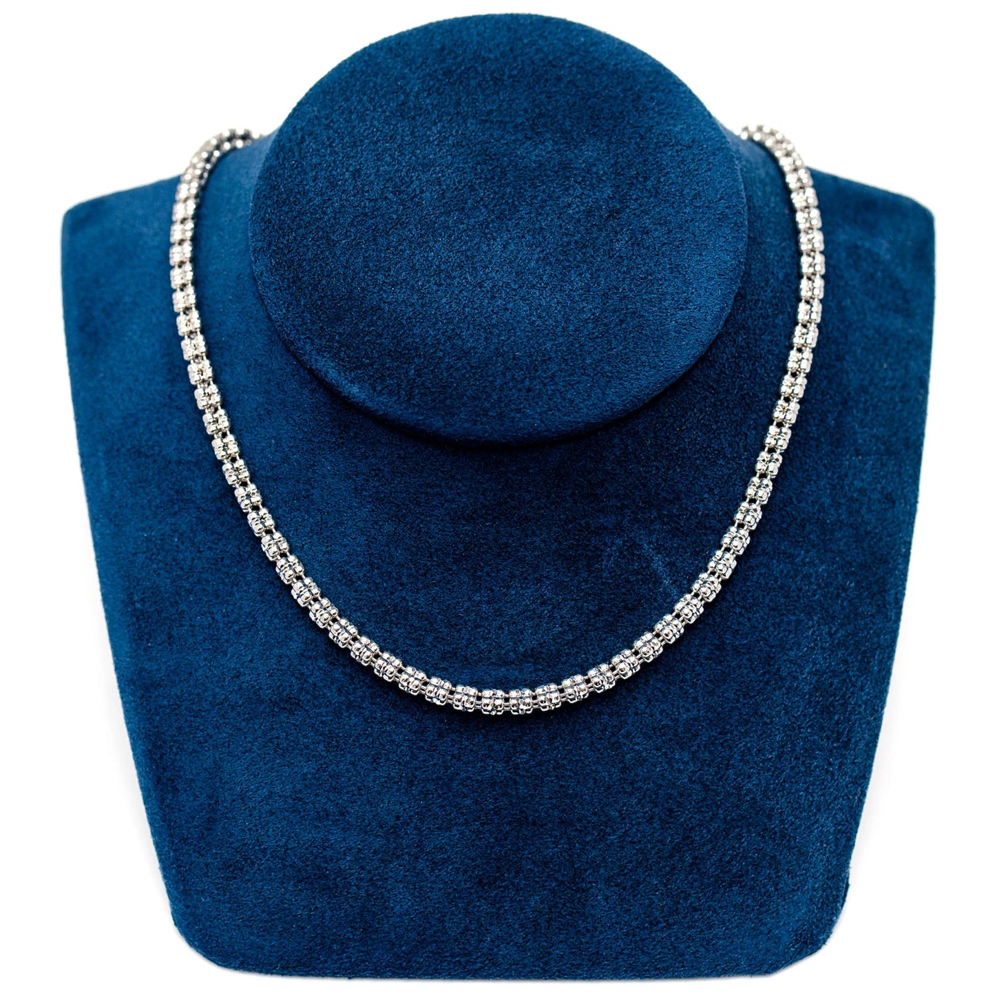 Sterling Silver Triangular Diamond-Cut Tube Chain in 925 sterling silver, 4mm width, detail view
