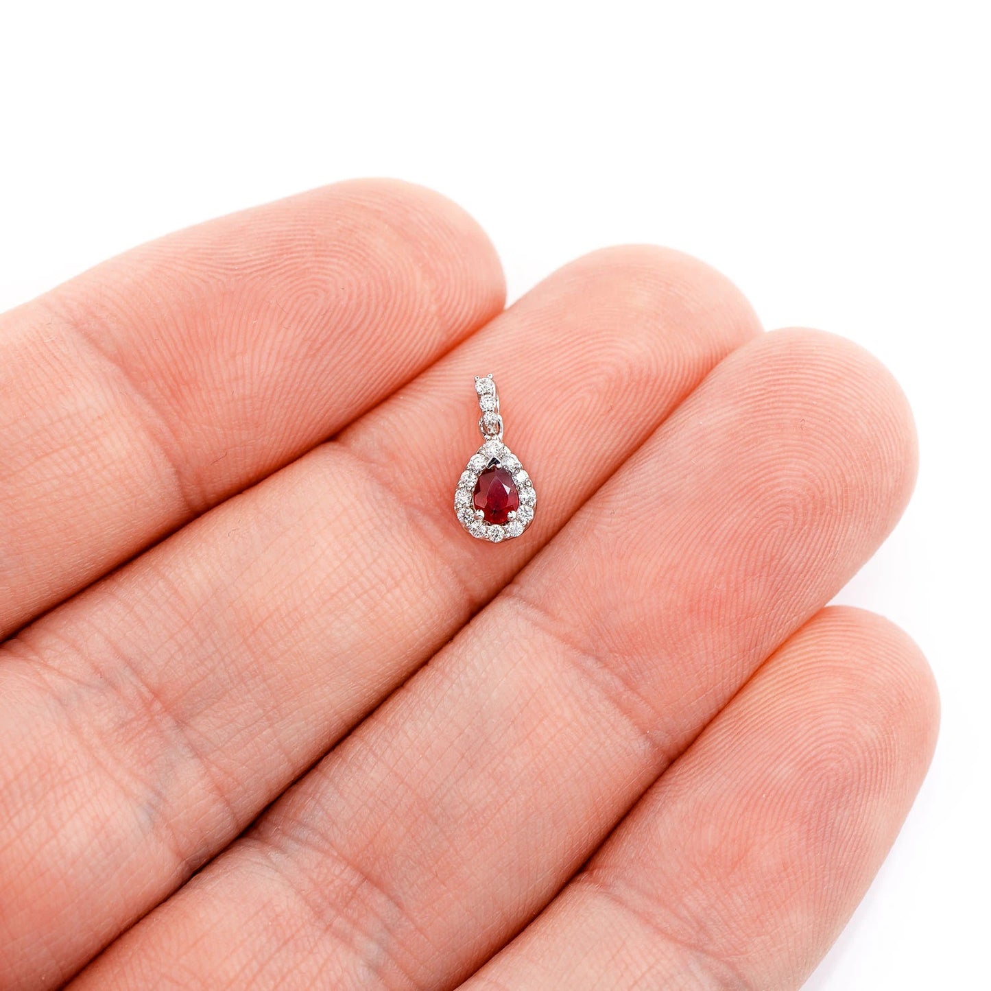 Pear Ruby with Diamond Halo Pendant