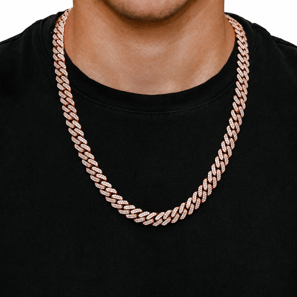 Iced Miami Cuban Necklace in 14K rose gold, 10mm / 14.00ctw width, alternate view